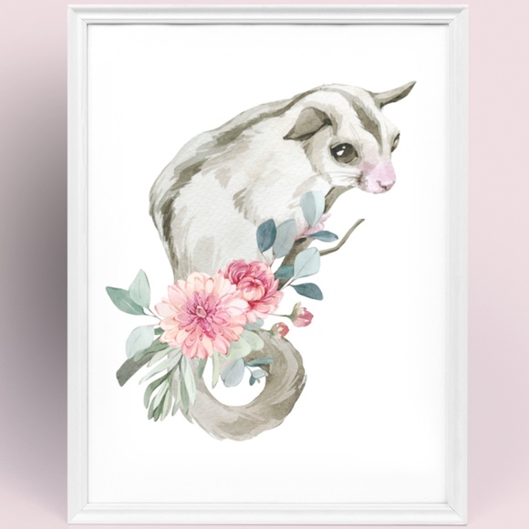 Watercolor Floral Sugar Glider Wall Art Print Poster Unframed - Picture 2 of 9